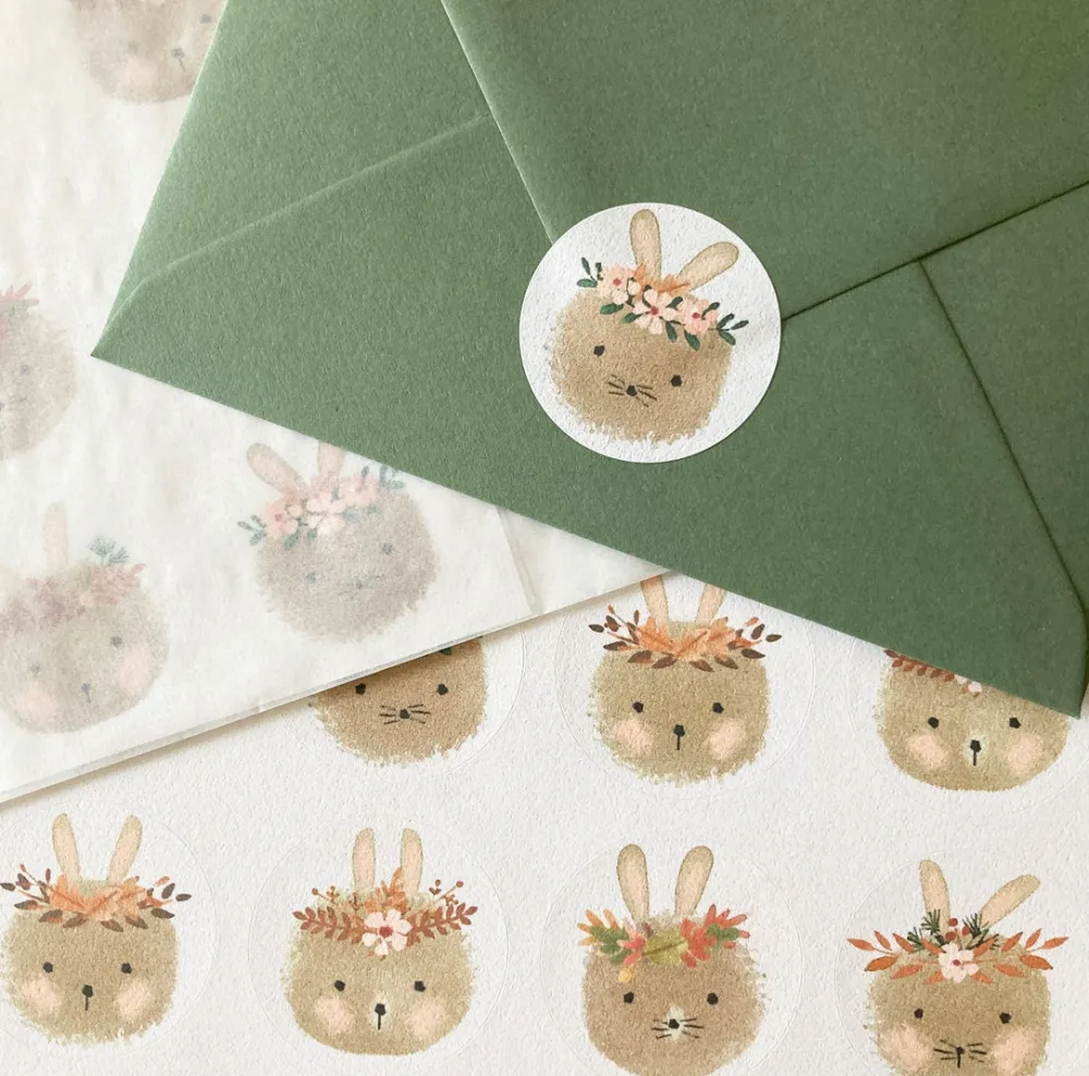 Cottontails Baby Stickers & Stationery | Craft & Stickers*Handmade Paper Stickers - Bunny Heads