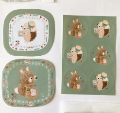 Cottontails Baby Stickers & Stationery | Bunny Cards & Stationery*Handmade Paper Stickers - Hedgehog & Bunny