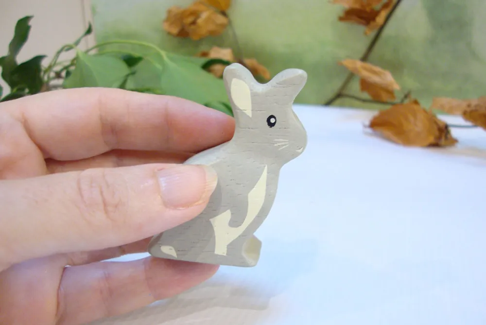 Cottontails Baby Wooden Bunnies | Wooden Toys*Little wooden woodland animal - grey rabbit