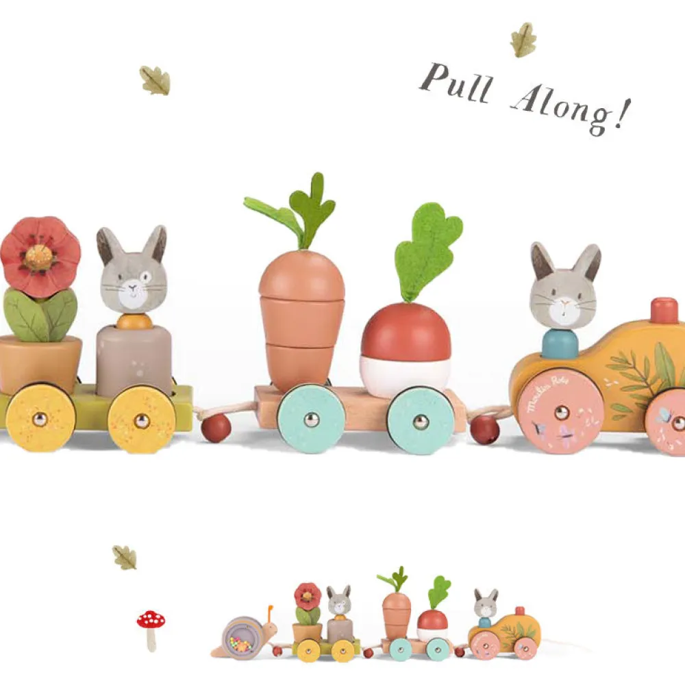 Cottontails Baby Wooden Bunnies | Wooden Toys*Moulin Roty Three Rabbits Pull-along Wooden Train