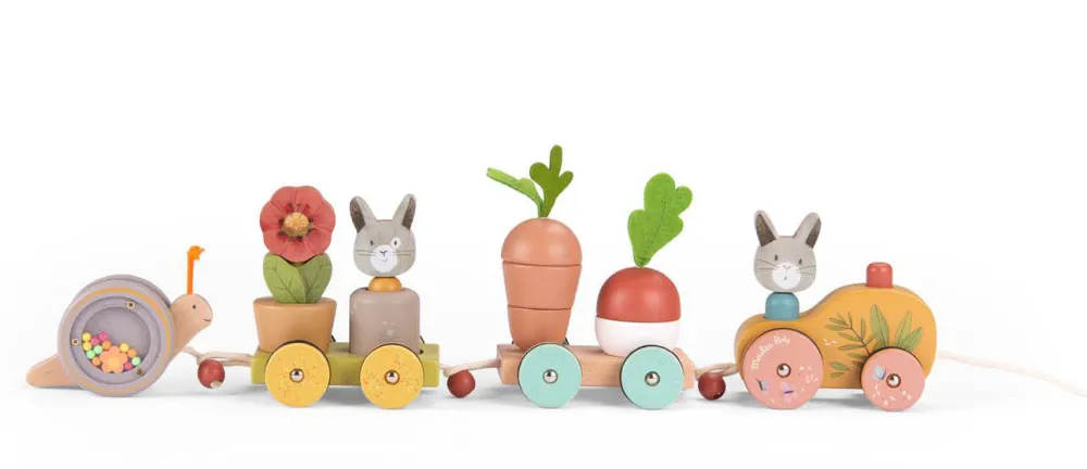 Cottontails Baby Wooden Bunnies | Wooden Toys*Moulin Roty Three Rabbits Pull-along Wooden Train