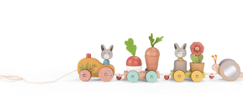 Cottontails Baby Wooden Bunnies | Wooden Toys*Moulin Roty Three Rabbits Pull-along Wooden Train