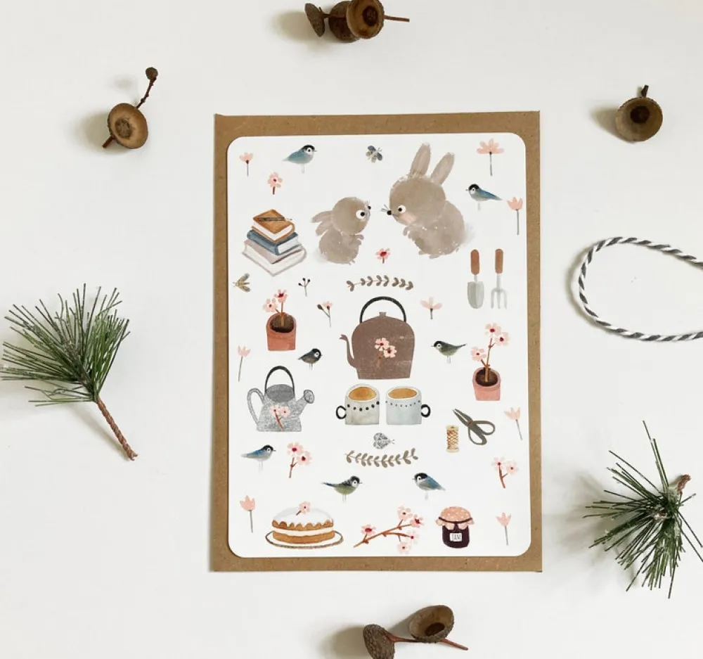 Cottontails Baby Cards | Bunny Cards & Stationery*Postcard & Envelope - Bunny Teatime