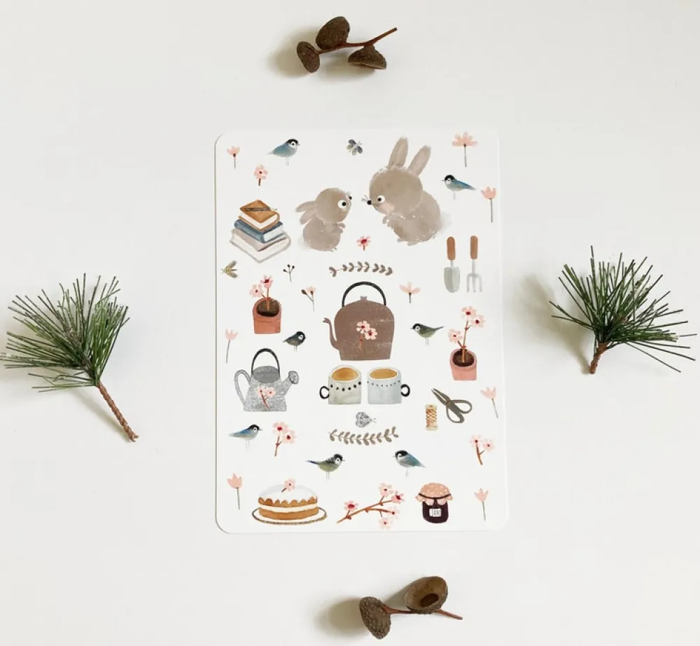 Cottontails Baby Cards | Bunny Cards & Stationery*Postcard & Envelope - Bunny Teatime