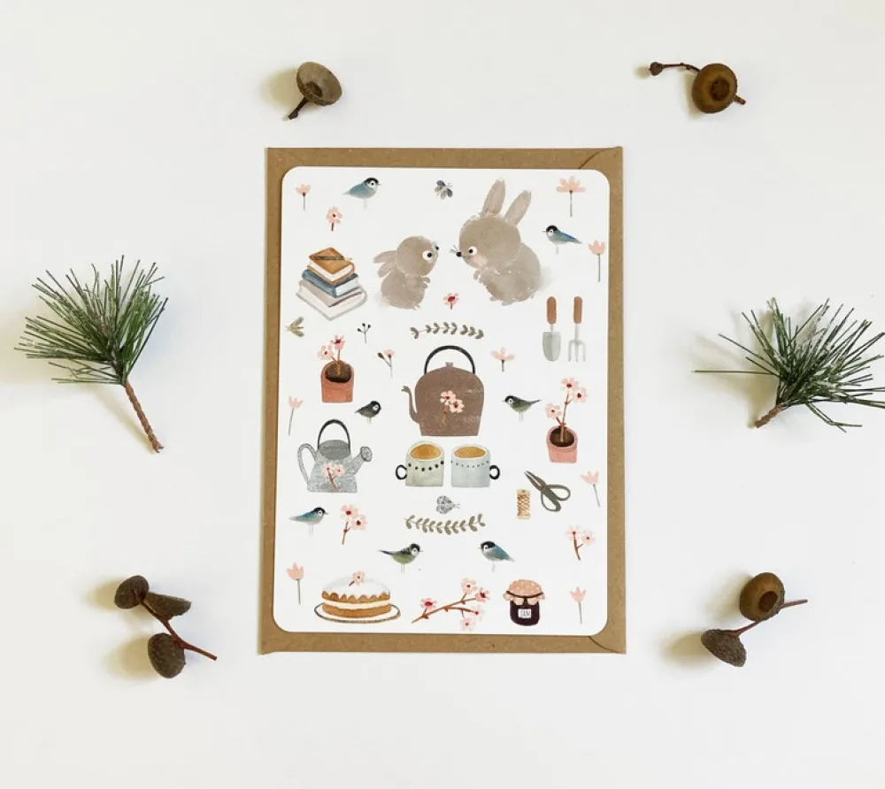 Cottontails Baby Cards | Bunny Cards & Stationery*Postcard & Envelope - Bunny Teatime