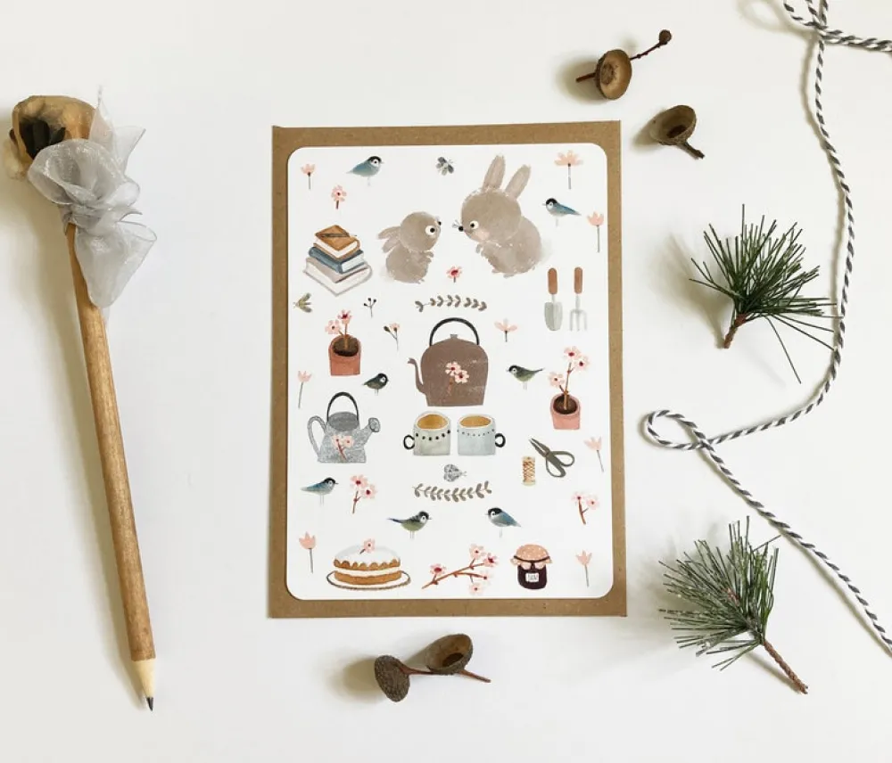 Cottontails Baby Cards | Bunny Cards & Stationery*Postcard & Envelope - Bunny Teatime