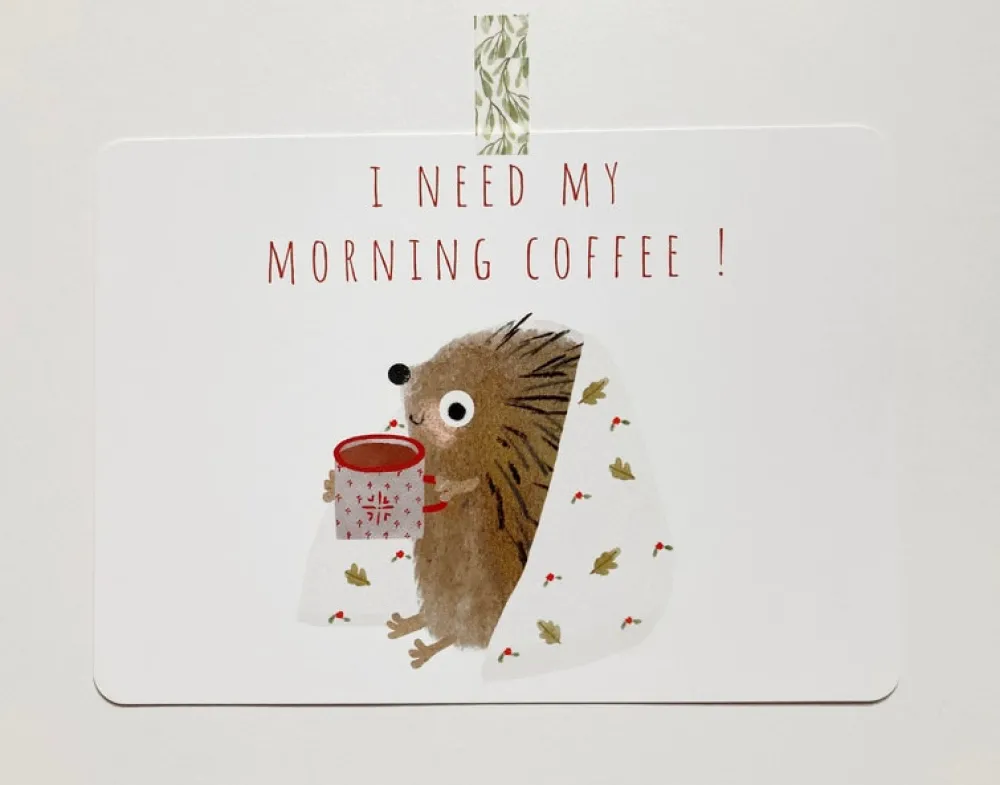 Cottontails Baby Cards*Postcard & Envelope - Hedgehog & Morning Coffee