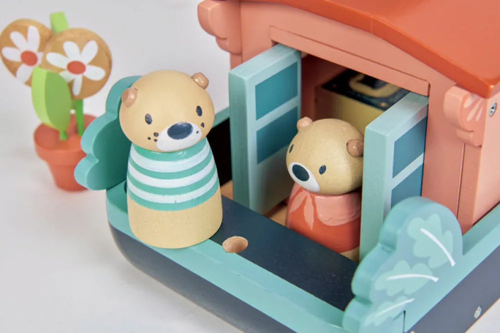 Cottontails Baby Wooden Toys*Wooden Canal Boat Otters